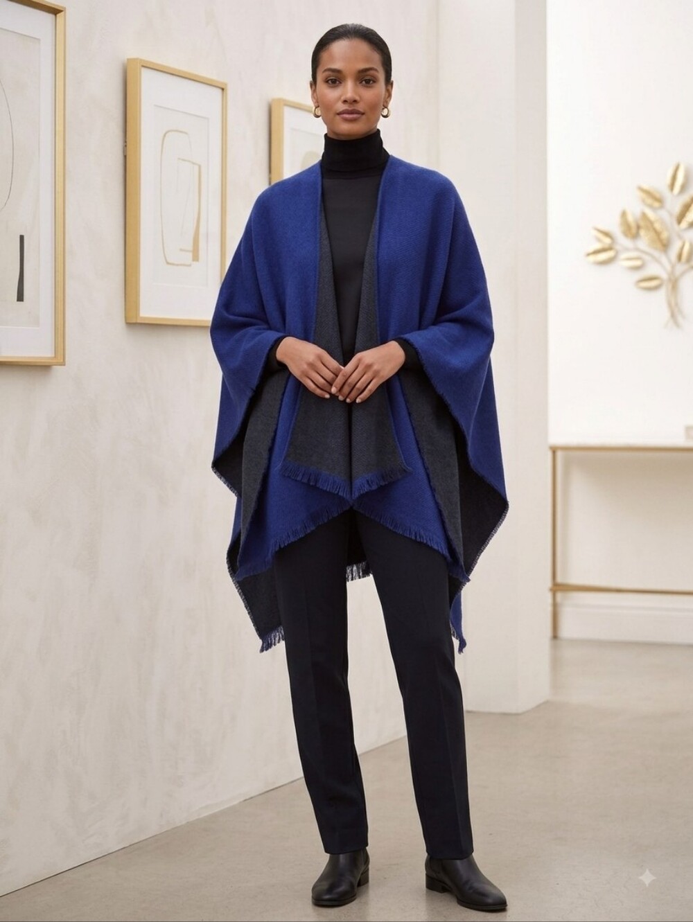 Banana Republic NWT Deep Blue Open Front Knit Poncho Reversible One Size
